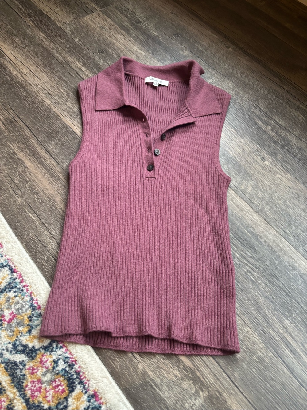 Madewell Mauve Ribbed Sleeveless Polo Tank